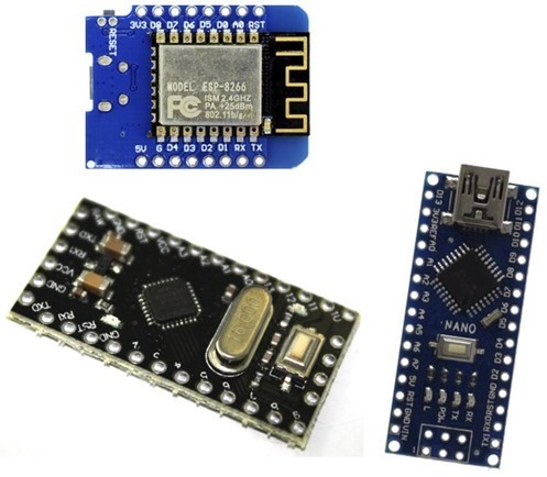 ESP8266 (top) and Arduino clone variants (below)