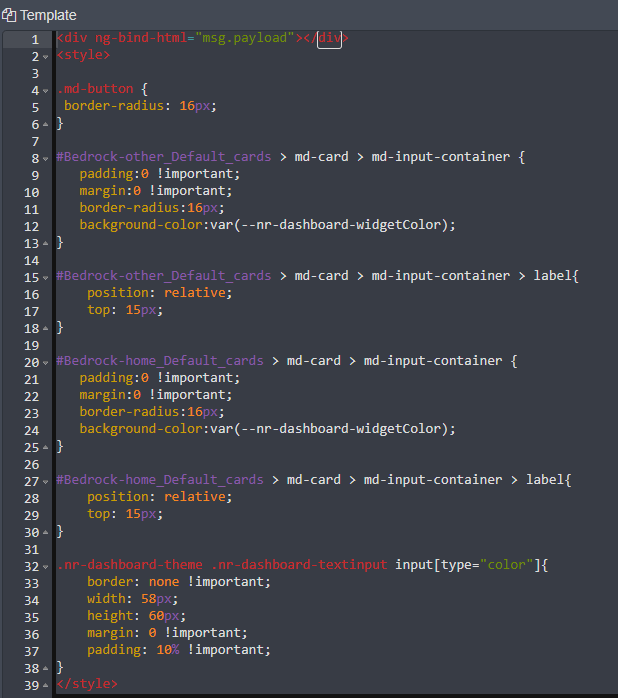 Node-Red Dashboard template node