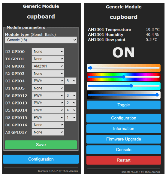 Originally called dimmer2, then cupboard, now cabinet, my H801 module