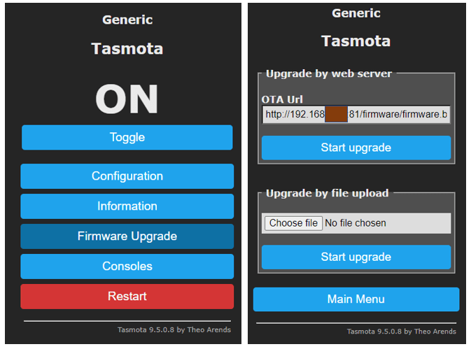 Tasmota web interface
