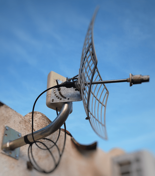 Our dish which talks to an in-town antenna