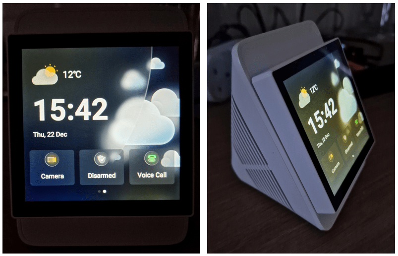 The NSPanel Pro, initial setup done, sitting in it's enclosure