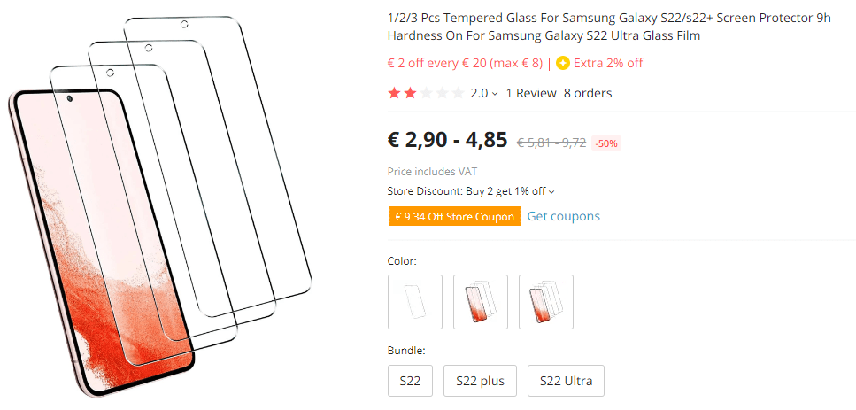 AliExpress-sourced GLASS screen protectors