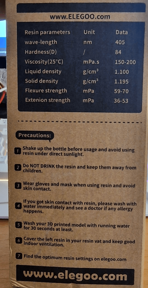 Elegoo water-washable Ceramic Grey Photopolymer Resin