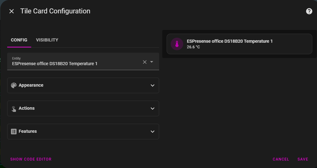 ESPresense added DS18b20 showing up automatically in Home Assistant "entities".