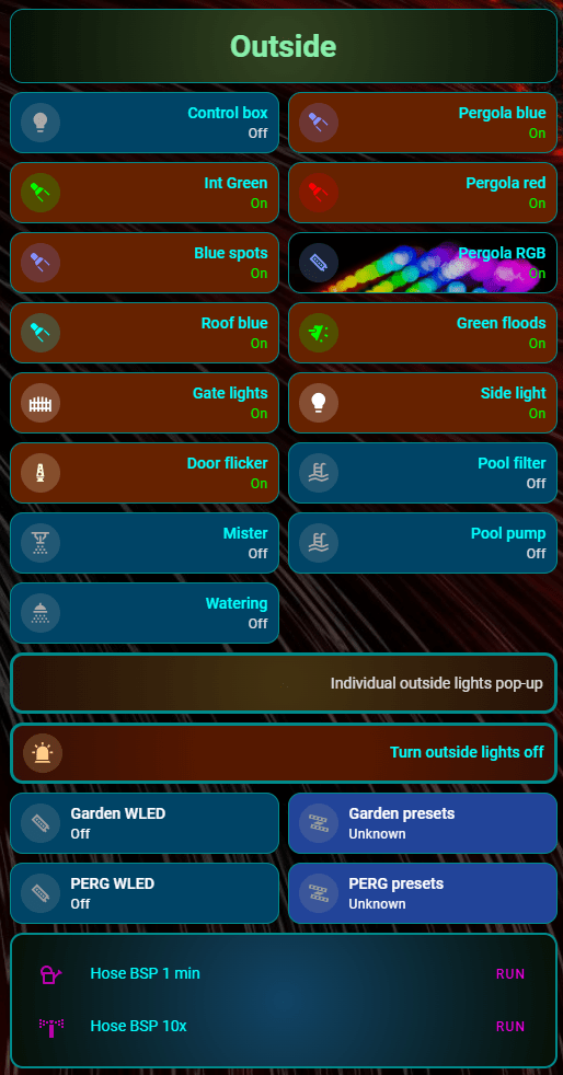 My HA main panel - OUTSIDE control section showing OFF state for lights