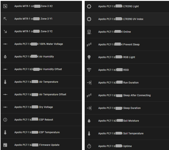 Apollo PLT1 entities in Home Assistant