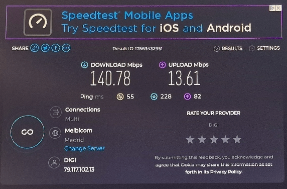 speedtest.net on the Orange Pi running Orange Pi Ubuntu