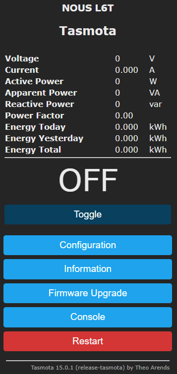 Nous Smart Breaker L6T Tasmota setup