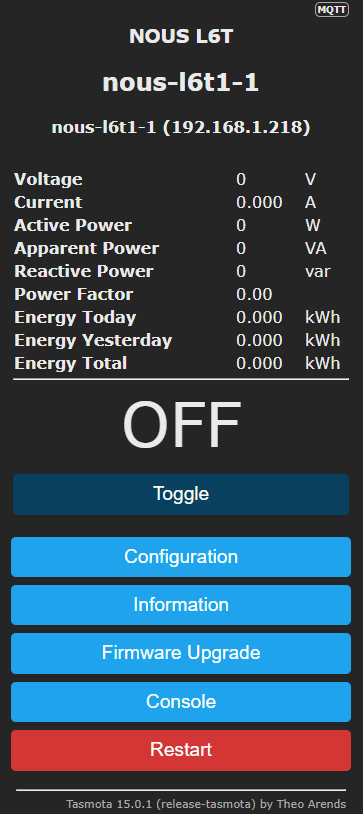 Nous Smart Breaker L6T Tasmota setup