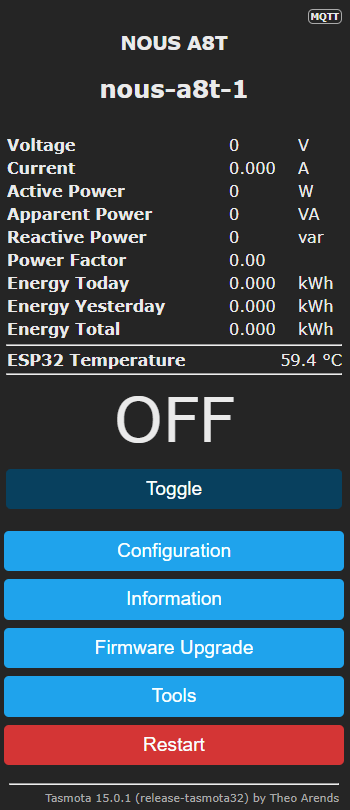 Tasmota on the Nous A8T Smartplug