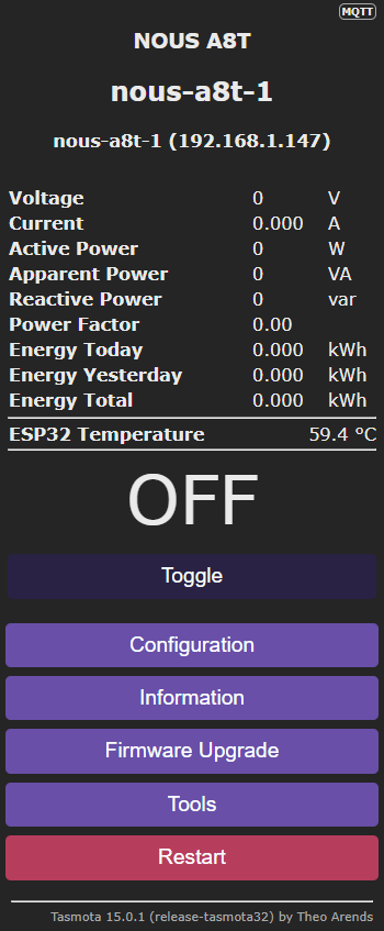 Tasmota on the Nous A8T Smartplug
