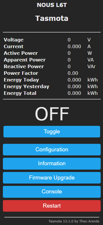 Nous Smart Breaker L6T Tasmota setup